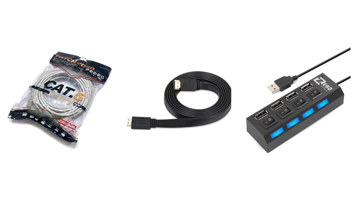 كابل شبكة Cat6 وكابل HDMI وهاب USB